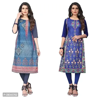 SANSKRUTI FASHION Women's Crepe Digital Print Straight Kurta(Pack of 2) (XL, DIMGREYDODGEBLUE)