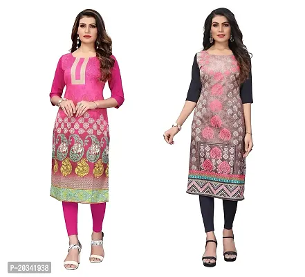 SANSKRUTI FASHION Women's Crepe Digital Print Straight Kurta(Pack 2) (L, PinkBABYGREEN)-thumb0