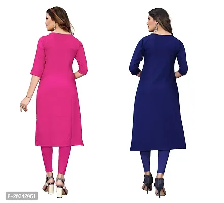 SANSKRUTI FASHION Women's Crepe Digital Print Straight Kurta(Pack of 2) (S, HOTPINKNAVYBLUE)-thumb2