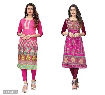 SANSKRUTI FASHION Women's Crepe Digital Print Straight Kurta(Pack of 2) (XXL, PinkPURPEL)-thumb0