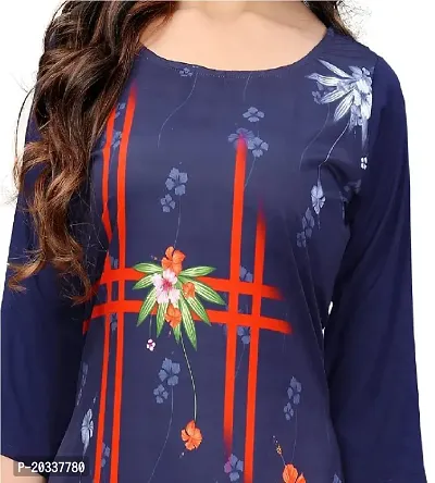 SANSKRUTI FASHION Women's Crepe Digital Print Straight Kurta (L, Navy Blue)-thumb5