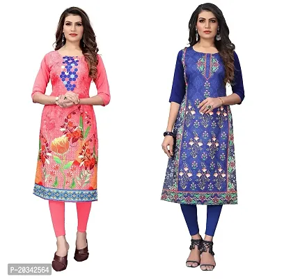 SANSKRUTI FASHION Women's Crepe Digital Print Straight Kurta(Pack of 2) (XL, PeachDODGEBLUE)