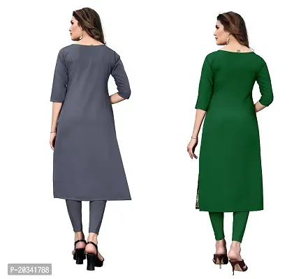 SANSKRUTI FASHION Women's Crepe Digital Print Straight Kurta(Pack of 2) (M, LIGHTGREYForestGreen)-thumb2