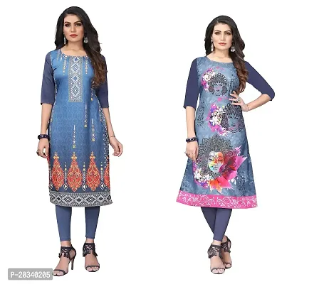 SANSKRUTI FASHION Women's Crepe Digital Print Straight Kurta(Pack of 2) (XL, BluegreySLATEGREY)