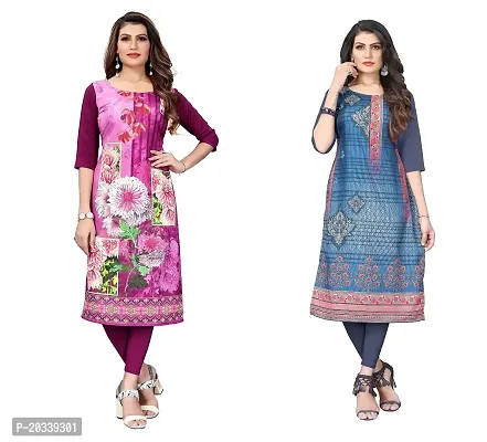 SANSKRUTI FASHION Women's Crepe Digital Print Straight Kurta(Pack of 2) (XL, PURPELDIMGREY)