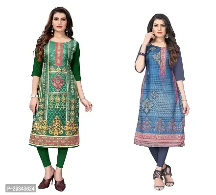 SANSKRUTI FASHION Women's Crepe Digital Print Straight Kurta(Pack of 2) (XXL, ForestGreenDIMGREY)