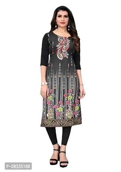 Lemon Tart Women's Crepe Printed Straight Kurti Size- X-Large Color-Black (VOL-04-XL)