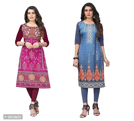 SANSKRUTI FASHION Women's Crepe Digital Print Straight Kurta(Pack of 2) (M, PURPELBluegrey)-thumb0