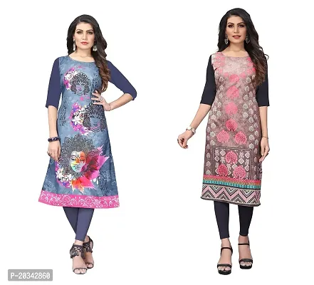 SANSKRUTI FASHION Women's Crepe Digital Print Straight Kurta(Pack of 2) (XL, SLATEGREYBABYGREEN)