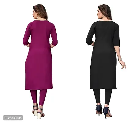 SANSKRUTI FASHION Women's Crepe Digital Print Straight Kurta(Pack of 2) (S, PURPELWHITEBLACK)-thumb2