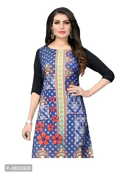 Lemon Tart Women's Crepe Printed Straight Kurti Size- Large Color-Blue (VOL-31-L)-thumb2