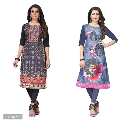 SANSKRUTI FASHION Women's Crepe Digital Print Straight Kurta(Pack of 2) (M, REDBLACKSLATEGREY)