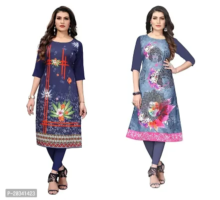 SANSKRUTI FASHION Women's Crepe Digital Print Straight Kurta(Pack of 2) (S, DARKBLUESLATEGREY)-thumb0