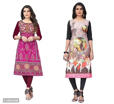 SANSKRUTI FASHION Women's Crepe Digital Print Straight Kurta(Pack of 2) (XXL, PURPELCream)