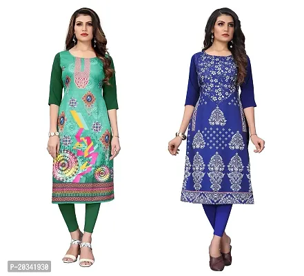 SANSKRUTI FASHION Women's Crepe Digital Print Straight Kurta(Pack of 2) (M, DarkGreenBLUEVIOLOT)-thumb0