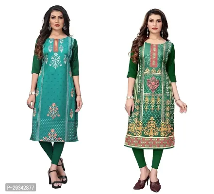 SANSKRUTI FASHION Women's Crepe Digital Print Straight Kurta(Pack of 2) (XL, SeagreenForestGreen)