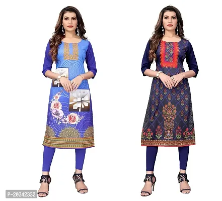 SANSKRUTI FASHION Women's Crepe Digital Print Straight Kurta(Pack of 2) (XXL, BlueGreen)-thumb0