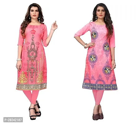 SANSKRUTI FASHION Women's Crepe Digital Print Straight Kurta(Pack of 2) (XXL, CORALPINKTOMATOPINK)-thumb0