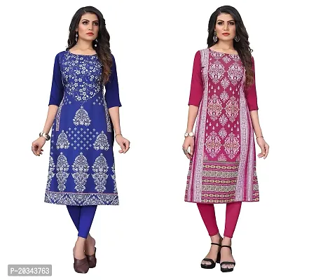 SANSKRUTI FASHION Women's Crepe Digital Print Straight Kurta(Pack of 2) (M, BLUEVIOLOTDEEPPINK)-thumb0