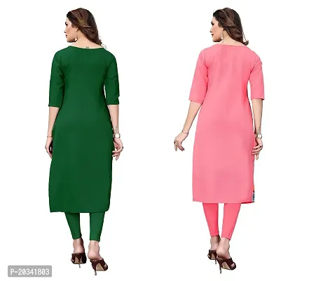 SANSKRUTI FASHION Women's Crepe Digital Print Straight Kurta(Pack of 2) (L, GreenPeach)-thumb2