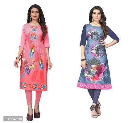 SANSKRUTI FASHION Women's Crepe Digital Print Straight Kurta(Pack of 2) (S, RosepinkSLATEGREY)