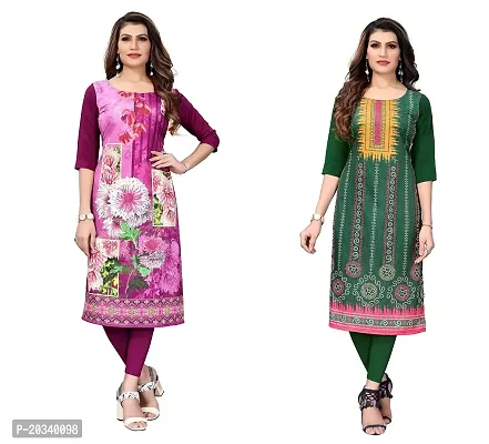 SANSKRUTI FASHION Women's Crepe Digital Print Straight Kurta(Pack of 2) (L, PURPELLightGreen)