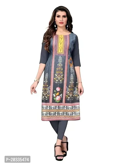 Lemon Tart Women's Crepe Printed Straight Kurti Size- Small Color-Grey (VOL-06-S)-thumb0