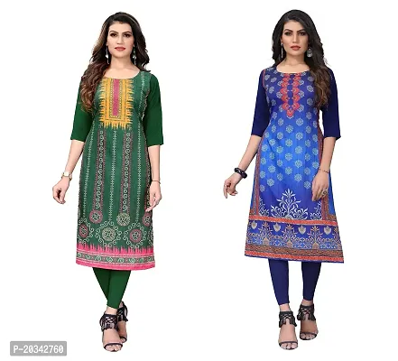 SANSKRUTI FASHION Women's Crepe Digital Print Straight Kurta(Pack of 2) (M, LightGreenNAVYBLUE)