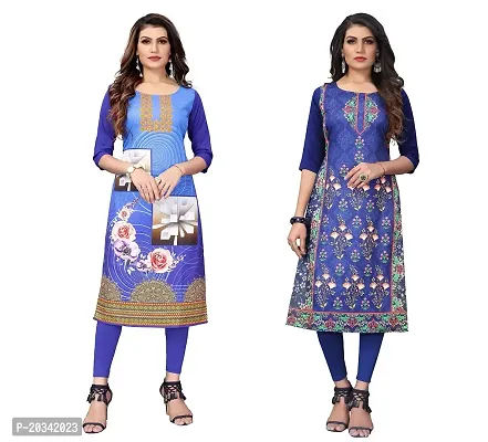 SANSKRUTI FASHION Women's Crepe Digital Print Straight Kurta(Pack of 2) (M, BlueDODGEBLUE)