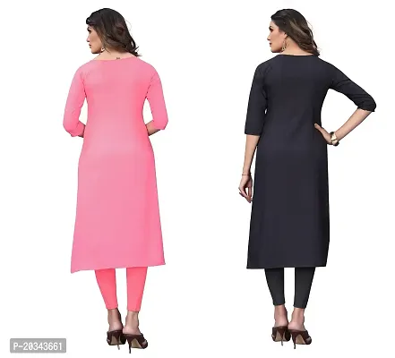 SANSKRUTI FASHION Women's Crepe Digital Print Straight Kurta(Pack of 2) (L, CORALPINKSILVERBLACK)-thumb2