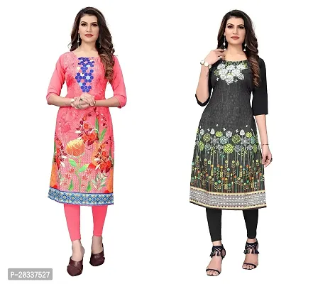 SANSKRUTI FASHION Women's Crepe Digital Print Straight Kurta(Pack 2) (S, PeachDARKBLACK)-thumb0