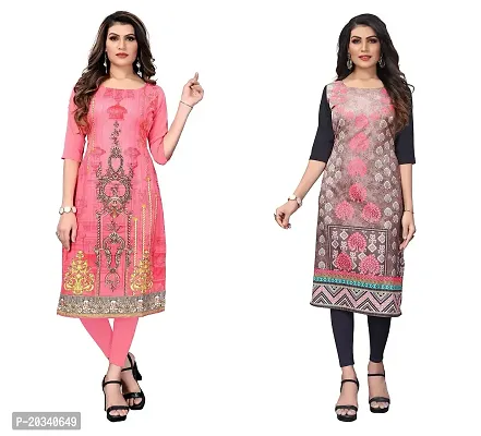 SANSKRUTI FASHION Women's Crepe Digital Print Straight Kurta(Pack of 2) (XL, CORALPINKBABYGREEN)