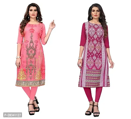 SANSKRUTI FASHION Women's Crepe Digital Print Straight Kurta(Pack of 2) (M, CORALPINKDEEPPINK)-thumb0