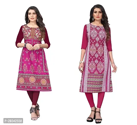 SANSKRUTI FASHION Women's Crepe Digital Print Straight Kurta(Pack of 2) (M, PURPELDEEPPINK)-thumb0