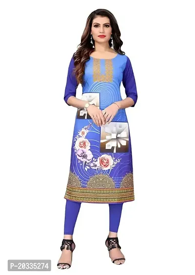 Lemon Tart Women's Crepe Printed Straight Kurti Size- X-Large Color-Blue (VOL-03-XL)-thumb0