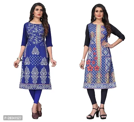 SANSKRUTI FASHION Women's Crepe Digital Print Straight Kurta(Pack of 2) (L, BLUEVIOLOTSTEEBLUE)