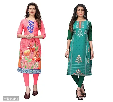 SANSKRUTI FASHION Women's Crepe Digital Print Straight Kurta(Pack 2) (XL, PeachSeagreen)-thumb0