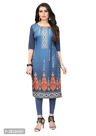 Lemon Tart Women's Crepe Printed Straight Kurti Size- Large Color-Blue (VOL-34-L)-thumb0