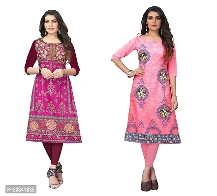 SANSKRUTI FASHION Women's Crepe Digital Print Straight Kurta(Pack of 2) (L, PURPELTOMATOPINK)