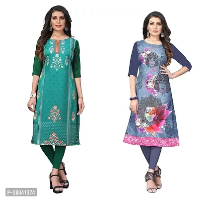 SANSKRUTI FASHION Women's Crepe Digital Print Straight Kurta(Pack of 2) (S, SeagreenSLATEGREY)