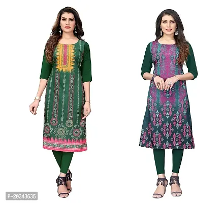 SANSKRUTI FASHION Women's Crepe Digital Print Straight Kurta(Pack of 2) (S, LightGreenOliveGreen)