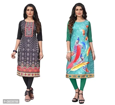 SANSKRUTI FASHION Women's Crepe Digital Print Straight Kurta(Pack of 2) (S, REDBLACKSeagreen)-thumb0