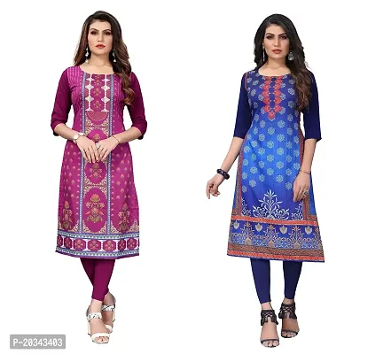 SANSKRUTI FASHION Women's Crepe Digital Print Straight Kurta(Pack of 2) (S, DARKPURPELNAVYBLUE)-thumb0