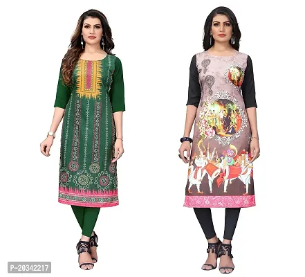 SANSKRUTI FASHION Women's Crepe Digital Print Straight Kurta(Pack of 2) (M, LightGreenCream)