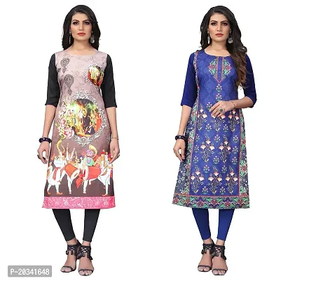 SANSKRUTI FASHION Women's Crepe Digital Print Straight Kurta(Pack of 2) (XL, CreamDODGEBLUE)