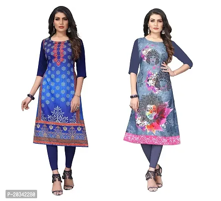 SANSKRUTI FASHION Women's Crepe Digital Print Straight Kurta(Pack of 2) (XXL, NAVYBLUESLATEGREY)-thumb0