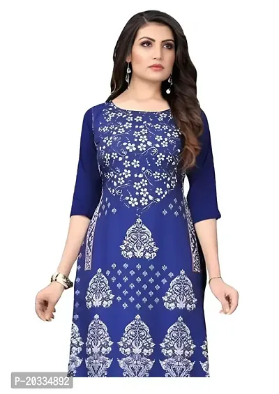 Lemon Tart Women's Crepe Printed Straight Kurti Size- Large Color-Blue (VOL-26-L)-thumb2