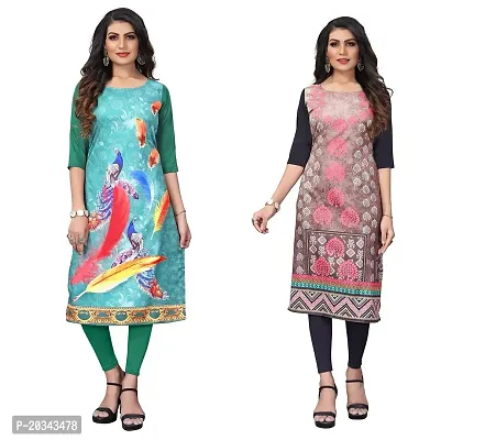 SANSKRUTI FASHION Women's Crepe Digital Print Straight Kurta(Pack of 2) (M, SeagreenBABYGREEN)