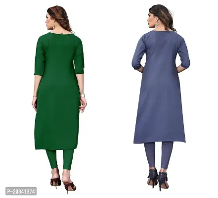 SANSKRUTI FASHION Women's Crepe Digital Print Straight Kurta(Pack of 2) (S, SeagreenSLATEGREY)-thumb2