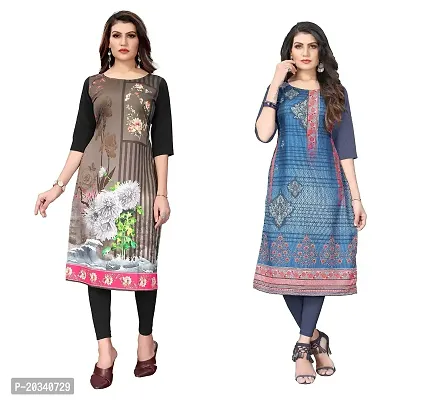 sanskruti fashion Women's Crepe Digital Print Straight Kurta(Pack of 2) (XXL, WHITEBLACKDIMGREY)-thumb0